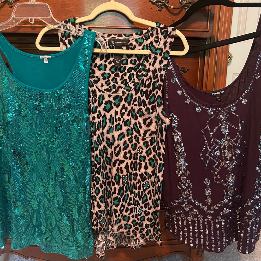3 tops. Charlotte Russe Teal Sequin Tank Top and two others